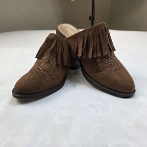 Ariat Unbridled Suede Fringe Mules Western Clogs Brown Size 7 B Medium